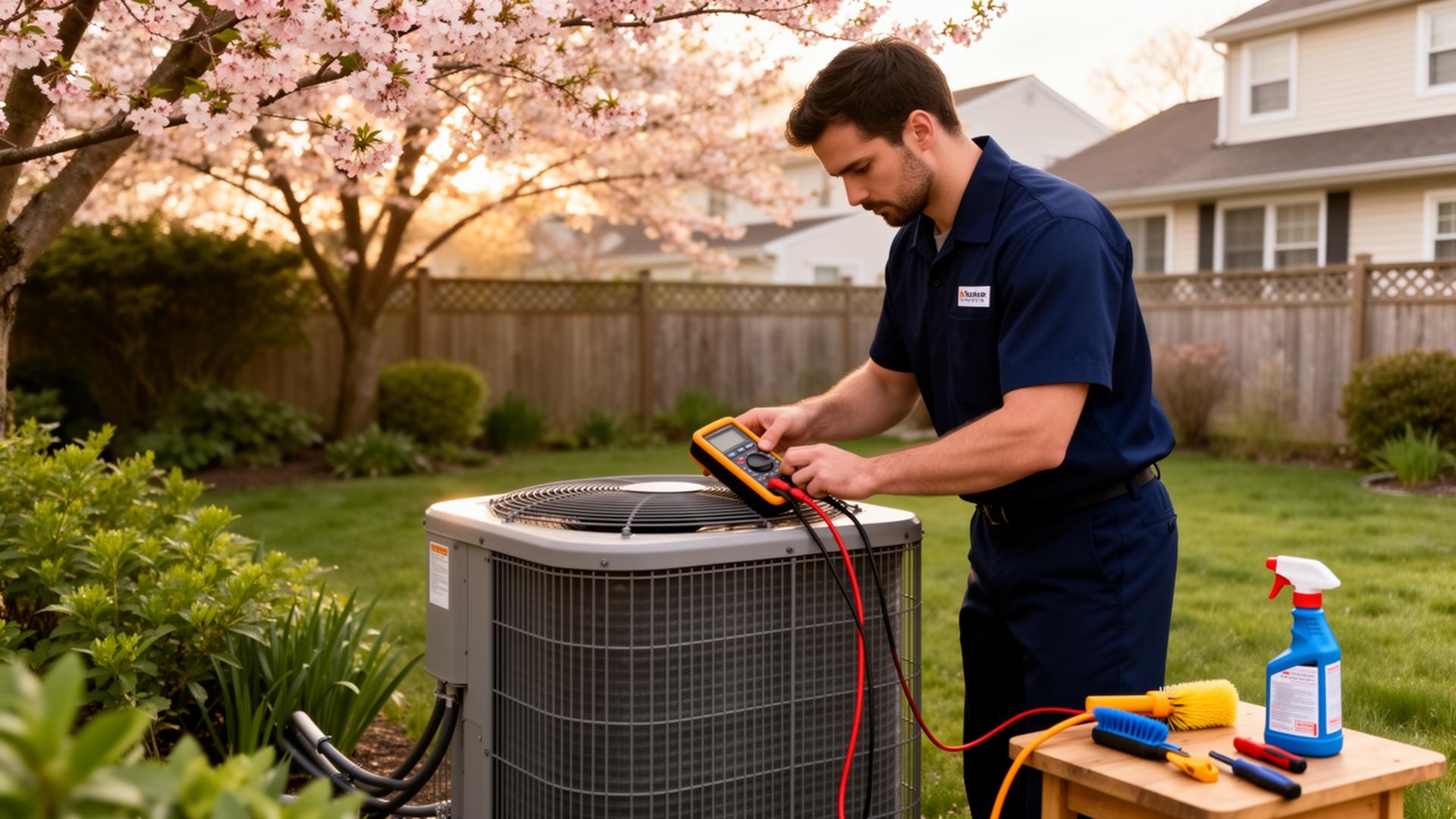 Long Island ac tune-up — licensed technician on the job