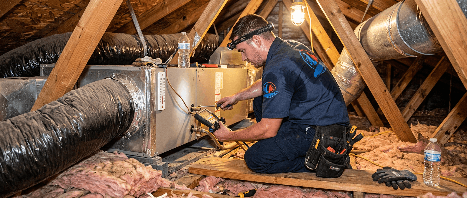 Long Island ac repair — licensed technician on the job