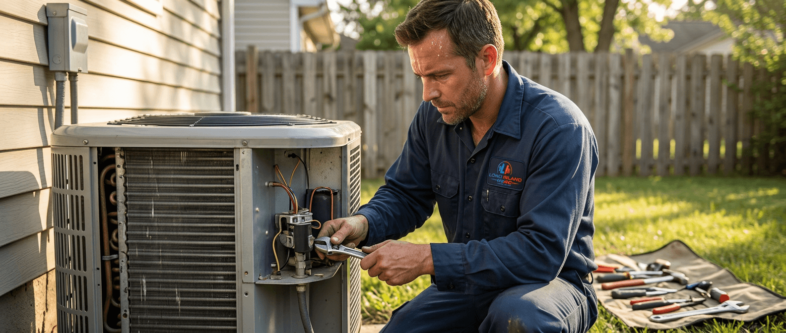 AC Repair on Long Island — licensed HVAC technician on the job