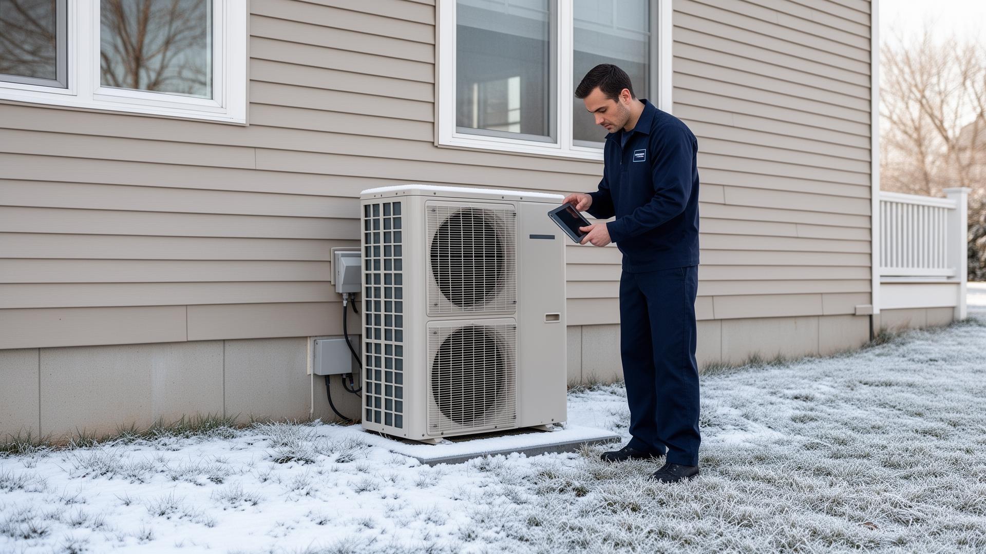 Heat Pump Installation on Long Island — licensed HVAC technician on the job
