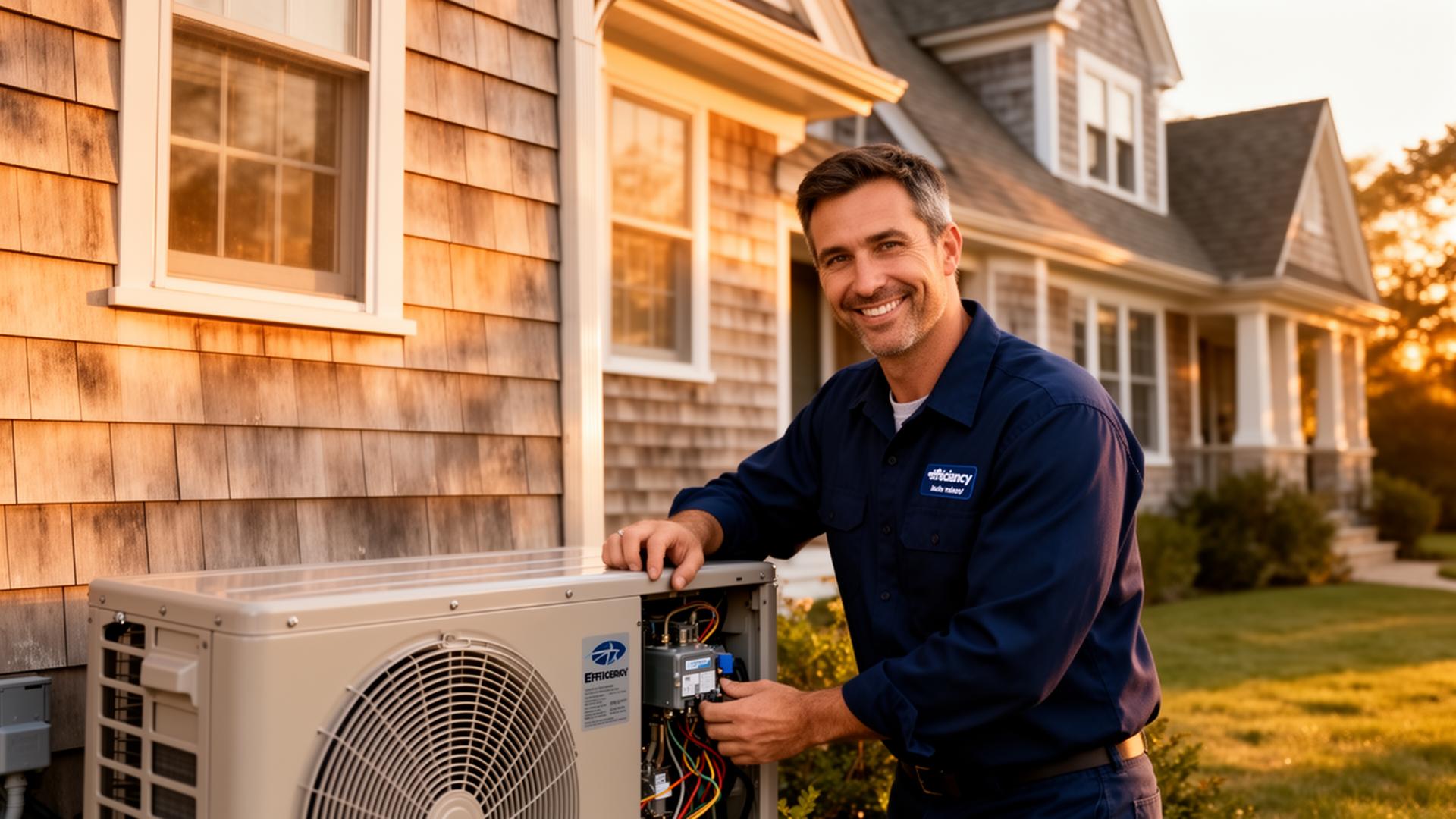 Long Island HVAC Repair technician installing a heat pump